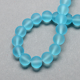 Honeyhandy Transparent Glass Bead Strands, Frosted, Round, Light Sky Blue, 10mm, Hole: 1.3~1.6mm, about 80pcs/strand, 31.4 inch