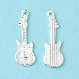 Honeyhandy Tibetan Style Alloy Pendant, Guitar, Lead Free and Cadmium Free, Silver, 31x11x2mm, Hole: 2mm