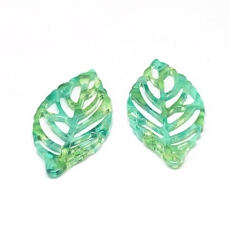 Honeyhandy Cellulose Acetate(Resin) Pendants, Leaf, Light Sea Green, 38.5x22x2.5mm, Hole: 1.5mm