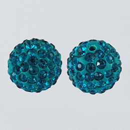 Honeyhandy Pave Disco Ball Beads, Polymer Clay Rhinestone Beads, Round, Blue Zircon, 10mm, Hole: 1.5mm