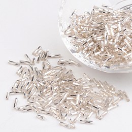 Honeyhandy Glass Twist Bugles Seed Beads, Silver Lined, White, about 6mm long, 1.8mm in diameter, hole: 0.6mm, 1250pcs/50g