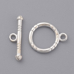 Honeyhandy Sterling Silver Toggle Clasps, Ring: 14x11.5mm, Bar: 17x5mm, Hole: 1.5mm