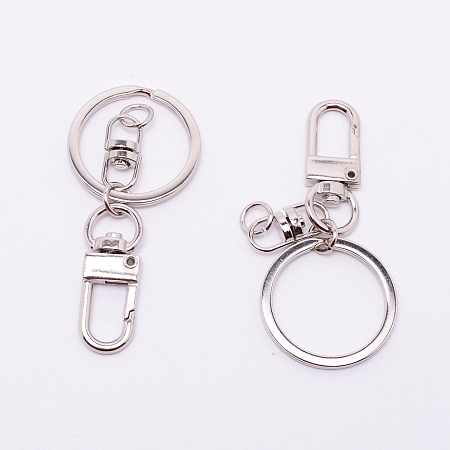 PANDAHALL ELITE Keychain Clasp Findings, with Alloy Swivel Clasps and Iron Rings, Platinum, 65mm