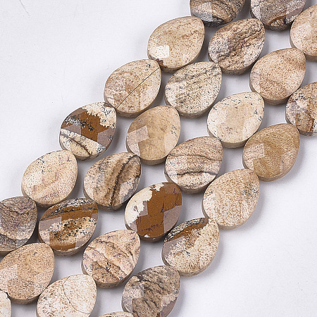 Arricraft Natural Picture Jasper Beads Strands, Faceted, teardrop, 18x13~13.5x5.5~6mm, Hole: 1.2mm, about 11pcs/strand, 7.8 inches