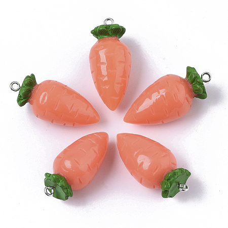 Honeyhandy Carrot Resin Pendants, Orange, about 36~38mm long, 17mm thick, hole: 2mm
