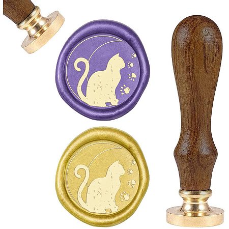 CRASPIRE Wax Seal Stamp Cat and Moon, Vintage Sealing Wax Stamps Animal Retro Wood Stamp Wax Seal 25mm Removable Brass Seal Wood Handle for Envelopes Invitations Wedding Embellishment