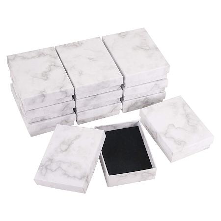 BENECREAT 12 Pack Kraft Square Cardboard Jewelry Boxes Marble White Earring Ring Box for Jewelry Set, 2.71x3.54x1.1 Inches