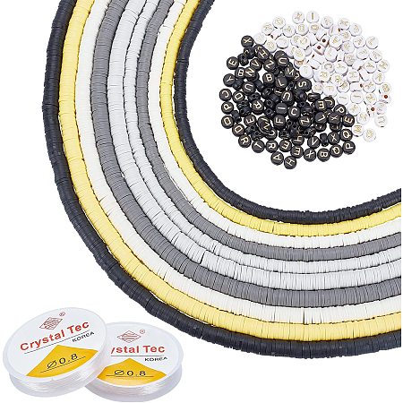 arricraft About 4200 Pcs Jewelry Making Beads Kit, Includes 5 Colors Heishi Clay Beads Acrylic Letter Beads and 2 Rolls Elastic Beading Thread for Bracelet Necklace Making