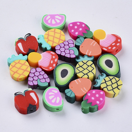 Honeyhandy Handmade Polymer Clay Beads, Fruit, Mixed Color, 8~14x9~12x4~5mm, Hole: 1.4mm