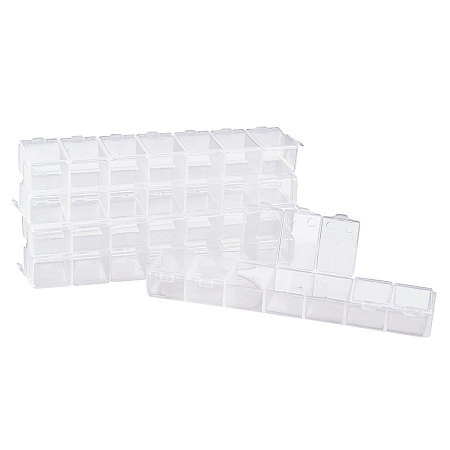 PandaHall Elite 8 Pack 7 Grids Jewelry Dividers Box Organizer Clear Plastic Bead Case Storage Container for Beads, Jewelry, Nail Art, Small Items Craft Findings 15.5x3.3x1.8cm, Compartment: 3.3x2cm