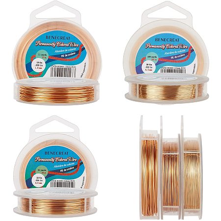 BENECREAT 18/20/22 Gauge Copper Wire Craft Beading Wire Tarnish Resistant Jewelry Wire for Jewelry Making Supplies and Craft (43 Yards in Total)