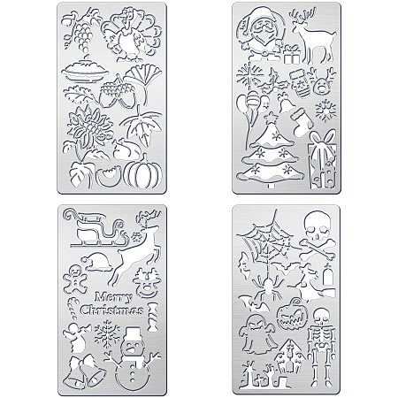 BENECREAT 4Pcs Metal Stencils Halloween Christmas Stainless Steel Stencil 17.5x10cm/7x4inch for Making Photo Decorative Paper Scrapbooking Embossing Card