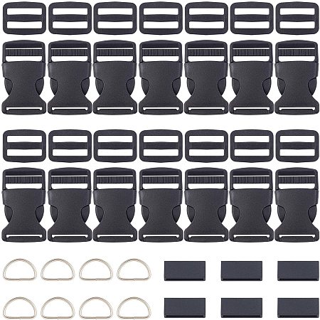 NBEADS 80 Pcs Side Release Buckles Sets, Tri-Glide Slides Quick Release Buckles D Ring for DIY Craft Backpack Repairing