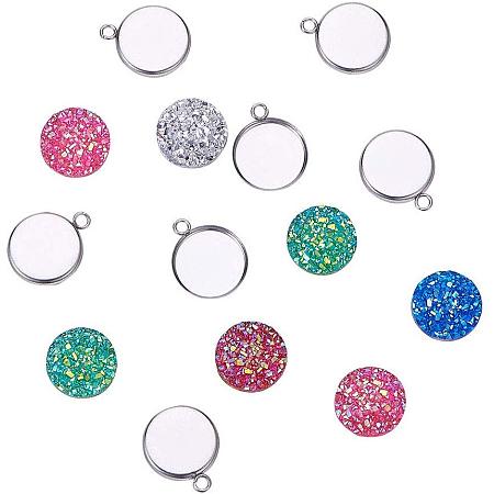 PH PandaHall 60pcs Pendant Trays Bezel Settings Trays and 60pcs 6 Colors Faux Druzy Resin Cabochons Dome Cameo for Crafting DIY Gift Making Photo (60 Sets Totally)