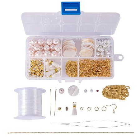 SUNNYCLUE 1 Box DIY 6 Set Natural Round Sea Shell Jewelry Making Kit for Women Girls, White
