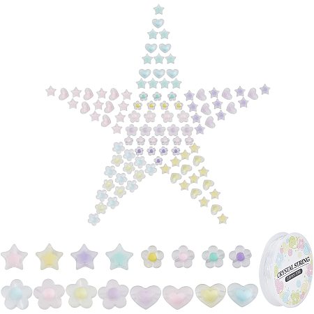 SUNNYCLUE 160PCS Transparent Acrylic Beads Frosted Star Heart Flower Pentagon Plastic Spacer Bead Bulk for Jewelry Making Beads DIY Supplies Bracelets Necklaces Key Chains Pendants Crafting