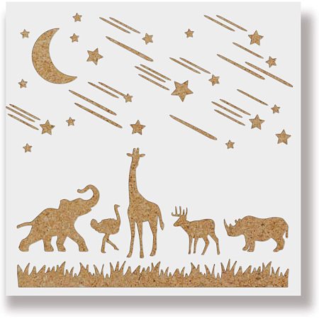 BENECREAT 12x12 Inches Reusable Animal Stencil Deer Elephant Stencils for Art Scrabooking Cardmaking and Christmas DIY Wall Floor Decoration