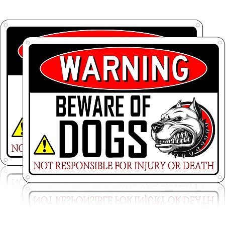 GLOBLELAND 2Pcs Beware of Dogs Aluminum Sign Metal Sign for House Yard, 10x7Inch, Waterproof and Fade Resistance