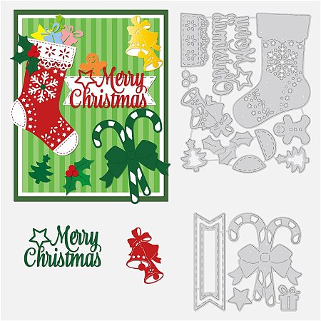 BENECREAT 2Pcs Merry Christmas Metal Cutting Dies Stencil, Snowflake Christmas Sock Candy Cane Dies Cuts for Card Making Templates Embossing DIY Stencils Scrapbooking Craft