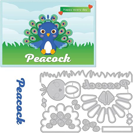 BENECREAT Peacock Pattern Carbon Steel Cutting Dies Stencils, 6.2x4.2inch Cartoon Metal Dies Cuts for DIY Scrapbooking, Photo Album, Decorative Embossing Paper Card, 0.8mm Thick