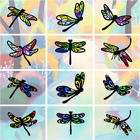 AHANDMAKER 24Pcs Dragonfly Stained Glass Effect Paper Suncatchers Window Clings with Colored Paper, DIY Window Decals Window Paint Art Stickers, for DIY Crafts, Home and Shop Window Holiday Decoration