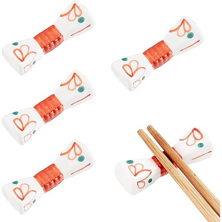 CHGCRAFT 5Pcs Ceramics Chopsticks Rests Pillow Shape with Flower Pattern Porcelain Chopstick Stand Colorful Tableware Kitchen Tools for Spoon Forks Hotel Restaurant Family, 21x63x15mm