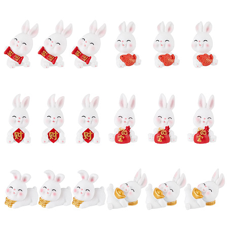 CRASPIRE 18Pcs 6 Style Rabbit Resin Display Decorations, Car Feng Shui Ornament for Wealth & Success, Mixed Color, 26.5~50x24~37x36~48mm, 3pcs/style