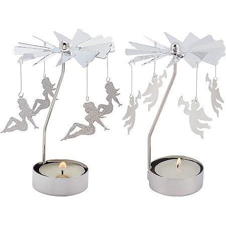 GORGECRAFT 2 Styles Rotary Candle Holder Spinning Angels Rotating Candlestick Tea Lights Metal Rotating Carousel Table Decorations for Wedding Christmas Party Festival Home Decor