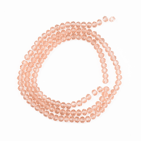 Honeyhandy Glass Beads Strands, Faceted, Rondelle, Salmon, 4x3mm, Hole: 0.9mm, about 123~127pcs/strand, 16.5~16.9 inch(42~43cm)