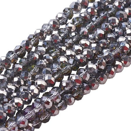 NBEADS 10 Strands Half Plated Faceted Abacus LightGray Glass Beads Strands with 3x2mm,Hole: 1mm,about 100pcs/strand