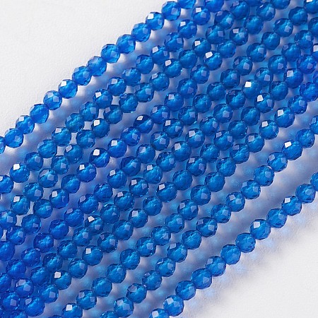 ARRICRAFT Glass Beads Strands, Faceted, Round, Royal Blue, 2x2mm, Hole: 0.4mm, about 193~197pcs/strand, 14.17 inches~15.51 inches(36~39.4cm)