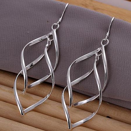 Honeyhandy Brass Dangle Earrings, Silver Color Plated, 69x21mm