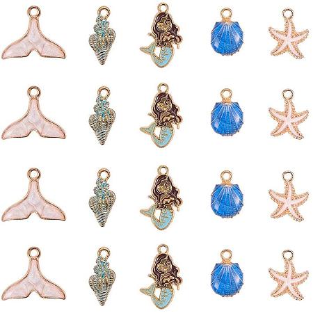 PandaHall Elite 46pcs 5 Style Enamel Charm Pendant, Starfish Shell Mermaid Pendant Charms for Wakiki Hawaii Necklace Bracelet Earring DIY Jewelry Making