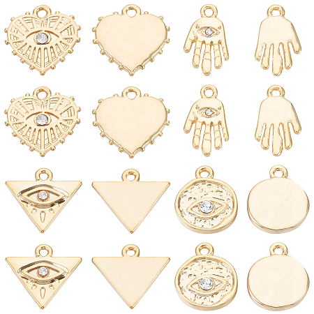 BENECREAT 32Pcs 4 Styles 18K Gold Plated Heart with Evil Eye Charms, CZ Rhinestone Pendants Jewelry Findings with Loop for Earring Necklace DIY Jewelry Making