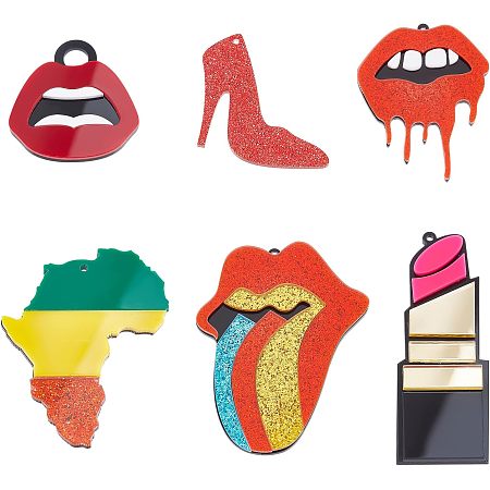 CHGCRAFT 12Pcs 6 Styles Fashion Designer Charms Lipstick Mouth Lip Makeup Charm Shoe Accessories for Womens and Women Birthday Gifts