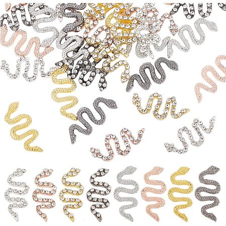 OLYCRAFT 32Pcs 8Style 3D Snake Nail Charms with Rhinestones Alloy Snake Charms for Nails Gold Silver Pink Yellow Rhinestones Flat Back Nail Jewelry Accessories for Women DIY Crafts Nail Art Decoration