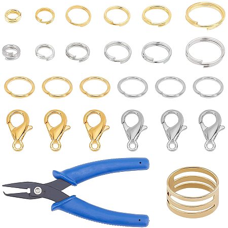 Pandahall Elite 2500pcs Split Jump Rings Set Split Rings, Jump Rings Lobster Claw Clasps with Jump Ring Opener Split Ring Opening Jewelry Pliers for Necklace Bracelet Jewerly Making, Silver/Golden