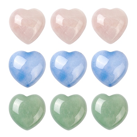 Honeyhandy 3Pcs 3 Style Natural Mixed Gemstone Beads, No Hole/Undrilled, Heart, 25~26x25x10.5~13mm, 1pc/style