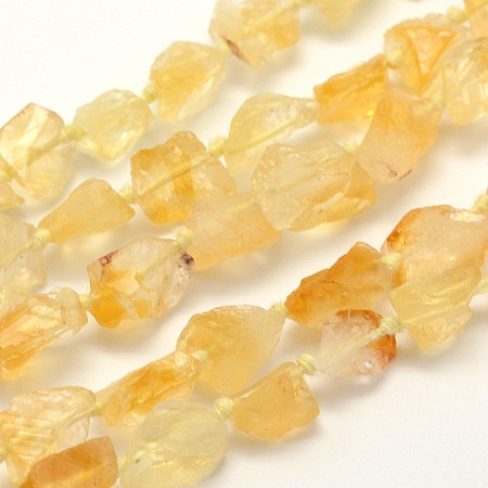 Honeyhandy Rough Raw Natural Citrine Beads Strands, Grade A, Nuggets, 10~14x9~12mm, Hole: 1mm, about 37pcs/strand, 16.5 inch(41.9cm)