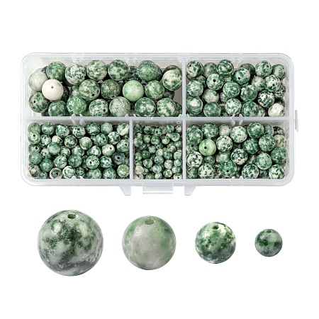 ARRICRAFT 340Pcs/Box 4 Sies Natural Green Spot Jasper Beads, Round, 4~10mm, Hole: 0.6~1mm