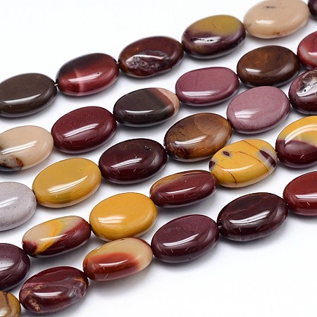 Honeyhandy Natural Mookaite Flat Oval Bead Strands, 14x10x6mm, Hole: 1mm, about 29pcs/strand, 15.7 inch
