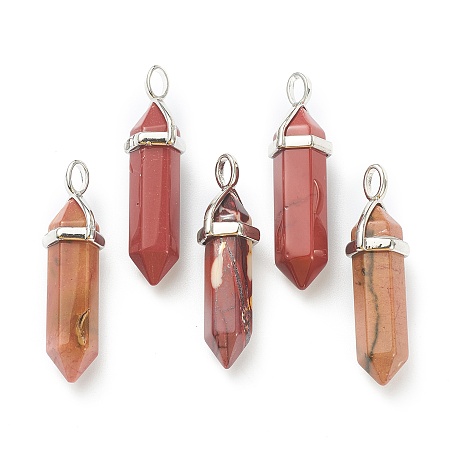 Honeyhandy Natural Mookaite Pendants, with Platinum Tone Brass Findings, Bullet, 39.5x12x11.5mm, Hole: 4.5x2.8mm