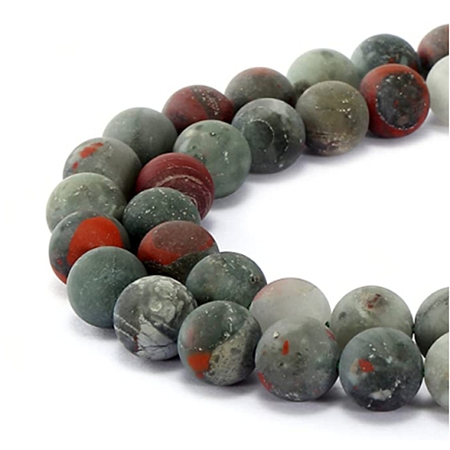 Honeyhandy Natural Bloodstone/Heliotrope Stone Beads Strands, Frosted, Round, 8mm, Hole: 1mm, about 47pcs/strand, 15.5 inch(39.37cm)