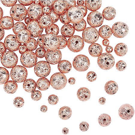 Pandahall Elite 120pcs 4 Size Electroplated Lava Stone Beads Round Loose Beads Gemstone Power Energy Stone for Jewelry Making DIY Necklace Bracelet Making