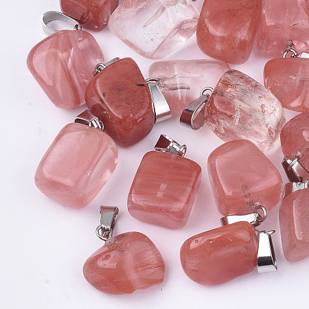 Honeyhandy Cherry Quartz Glass Pendants, with Stainless Steel Snap On Bails, Nuggets, 15~35x10~20x5~15mm, Hole: 3x7.5mm
