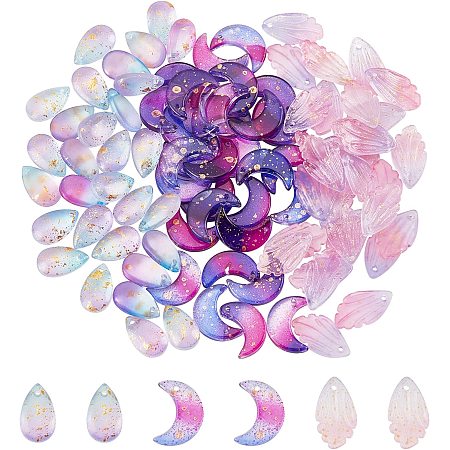 arricraft 90 Pcs Transparent Crystal Glass Charms, Czech Glass Pendants Purple Teardrop Crescent Charms with Gold Foil for DIY Craft Earring Necklace Jewellery Making
