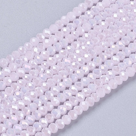 Honeyhandy Electroplate Glass Beads Strands, Full Rainbow Plated, Faceted, Rondelle, Pink, 3x2mm, Hole: 0.8~1mm, about 185~190pcs/strand, 15.5~16 inch(39.3~40.6cm)
