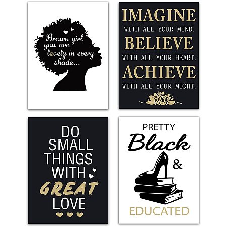CREATCABIN Black Girl Canvas Art Prints Inspirational Posters Quotes Wall Art Abstract Aesthetic Abstract Decoration Set of 4 for Home Office Bedroom Livingroom Unframed 8 x 10inch