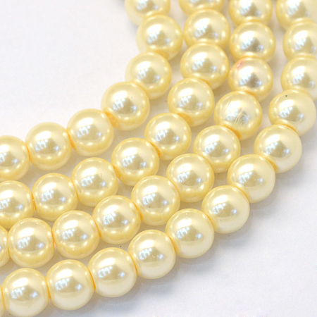 Baking Painted Pearlized Glass Pearl Round Bead Strands, Lemon Chiffon, 10~11mm, Hole: 1.5mm; about 85pcs/strand, 31.4 inches1.5mm