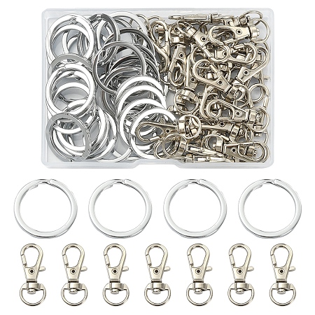 Honeyhandy 30Pcs Iron Split Key Rings, with 30Pcs Alloy Swivel Lobster Claw Clasps, Platinum, Split Key Ring: 25x2mm
